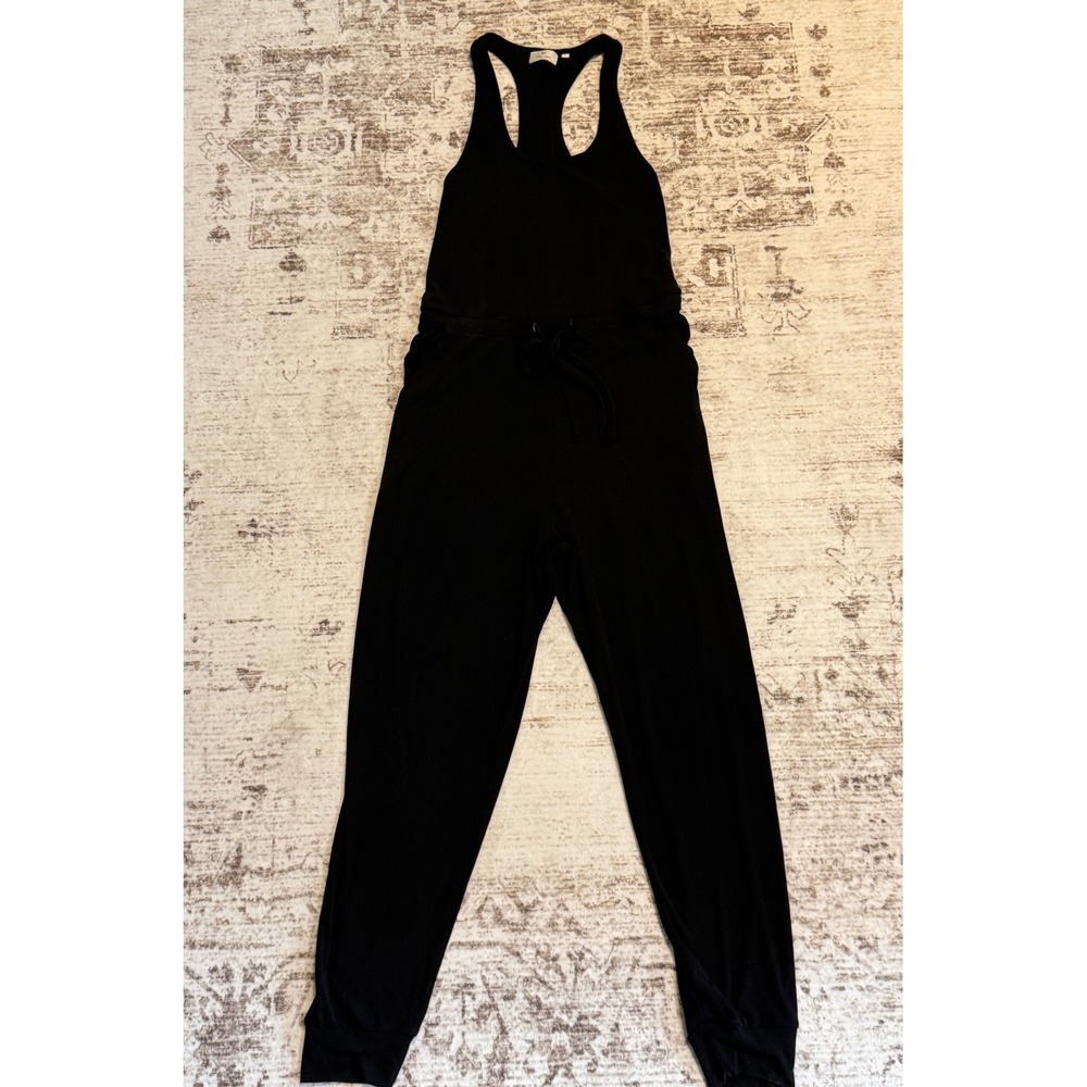 Ashley Snell Collection Black Ribbed Racerback Jumpsuit Drawstring Jogger Large
